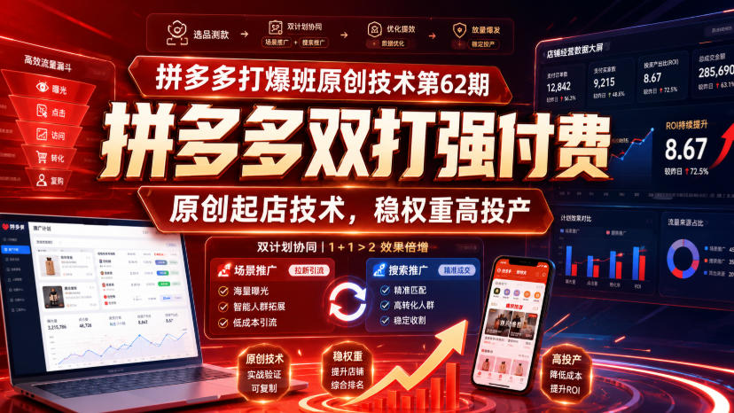 拼多多打爆班原创技术第62期，拼多多双打强付费，原创起店技术，稳权重高投产-副业网