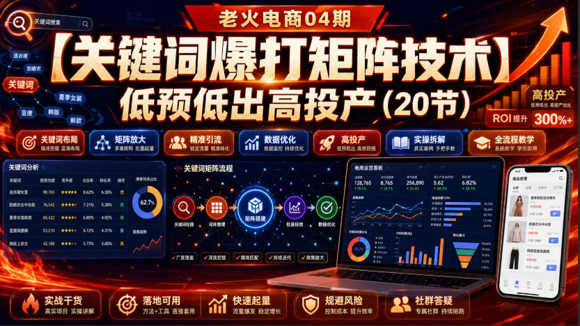 老火电商04期:【关键词爆打矩阵技术】低预低出高投产(20节)-副业网