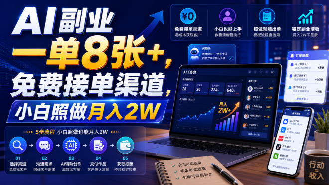 AI副业一单8张+,免费接单渠道,小白照做月入2W【揭秘】-副业网