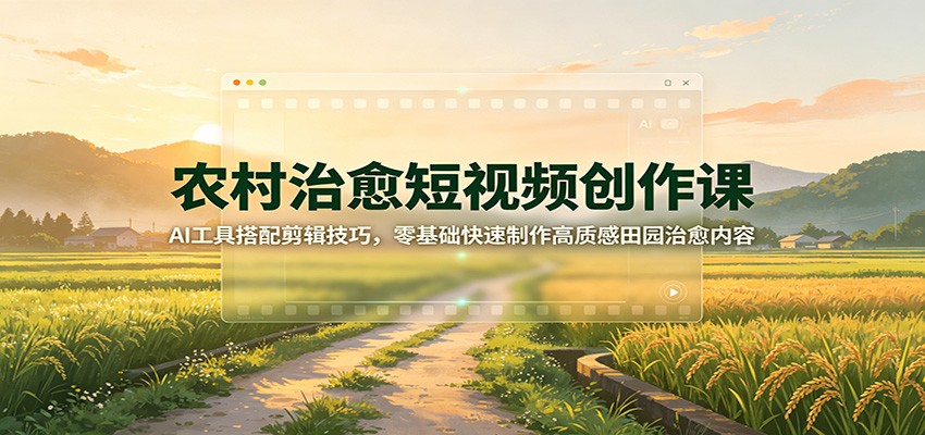 农村治愈短视频创作课:AI工具搭配剪辑技巧,零基础快速制作高质感田园治愈内容-副业网