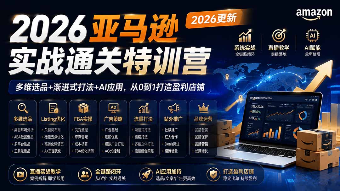 2026亚马逊实战通关特训营-2026更新,多维选品+渐进式打法+AI应用,从0到1打造盈利店铺-副业网