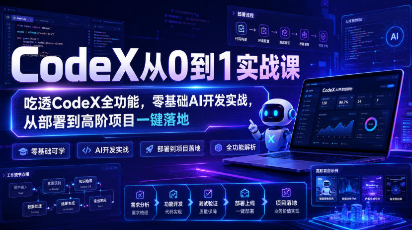 CodeX从0到1实战课,吃透CodeX全功能,零基础AI开发实战,从部署到高阶项目一键落地-副业网