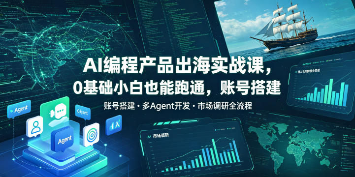 AI编程产品出海实战课,0基础小白也能跑通,账号搭建・多Agent开发・市场调研全流程,月入千刀跨境变现教程(更新)-副业网