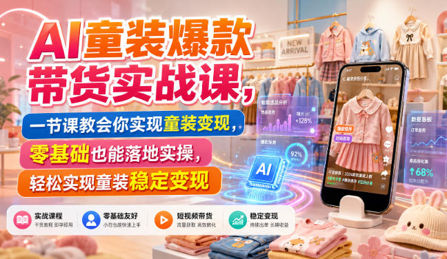 AI童装爆款带货实战课，一节课教会你实现童装变现，零基础也能落地实操-副业网