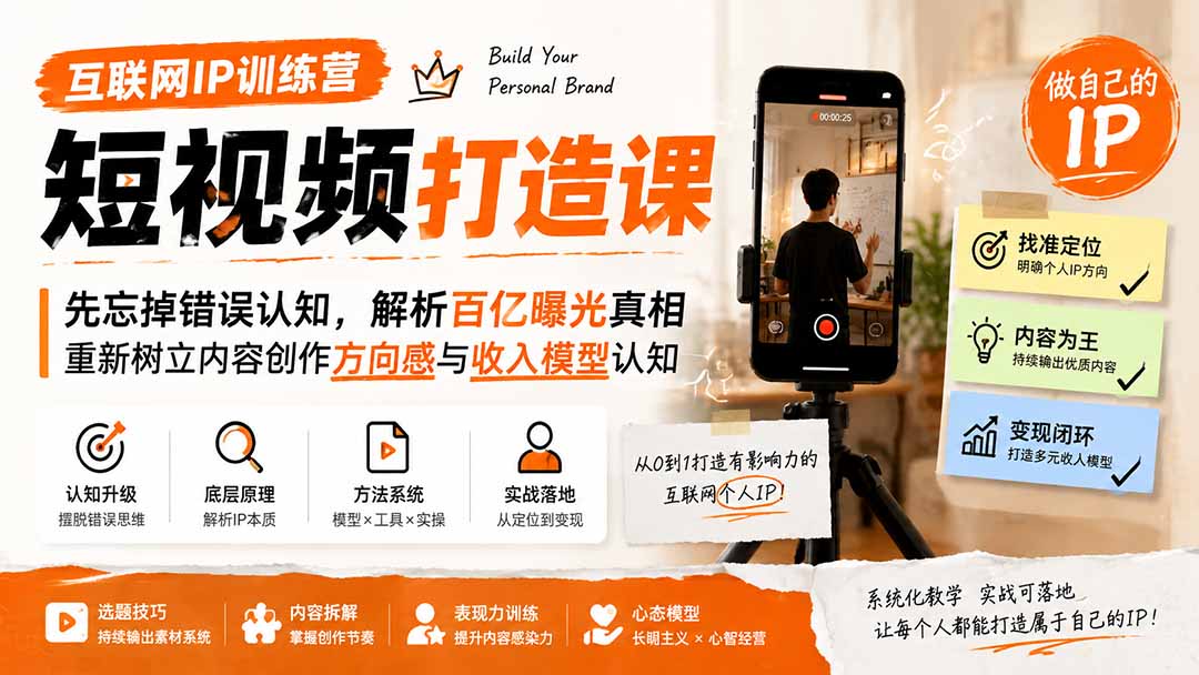 互联网IP训练营短视频打造课;先忘掉错误认知,解析百亿曝光真相,重新树立内容创作方向感与收入模型认知-副业网