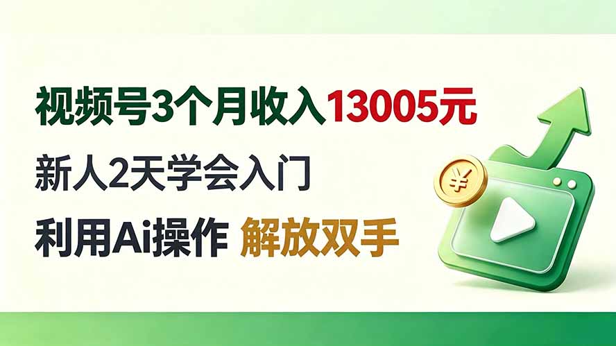 视频号3个月收入13005元， 新人2天学会入门， 利用Ai操作 解放双手！-副业网