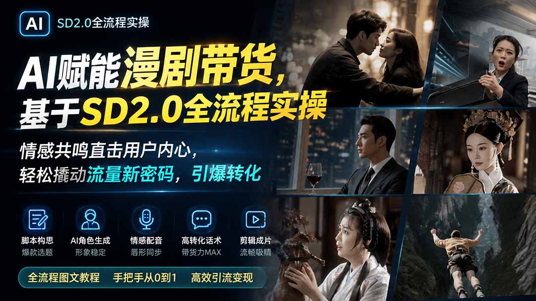 AI赋能漫剧带货，基于SD2.0全流程实操；情感共鸣直击用户内心，轻松撬动流量新密码，引爆转化-副业网