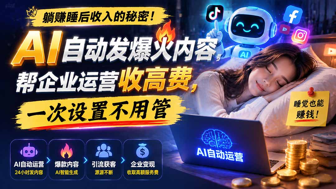 躺赚睡后收入的秘密!AI 自动发爆火内容,帮企业运营收高费,一次设置不用管【原创双语字幕】-副业网