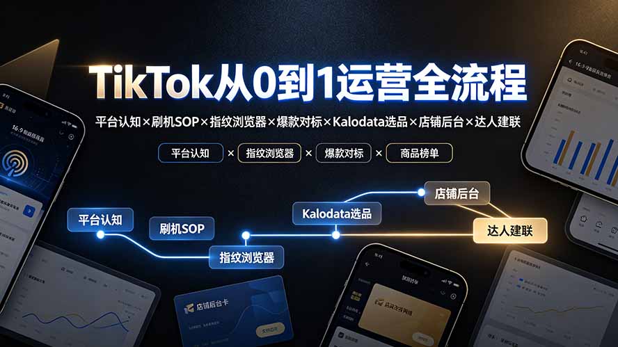 TikTok从0到1运营全流程-更新:平台认知×刷机SOP×指纹浏览器×爆款对标×Kalodata选品×店铺后台×达人建联-副业网