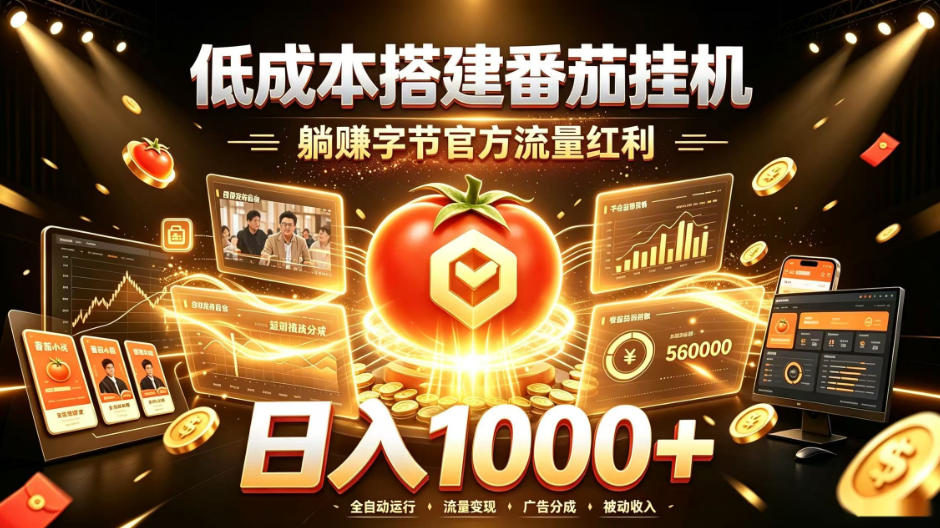 低成本搭建番茄挂G,躺賺字节官方流量红利,日入1k+,全程傻瓜式落地【揭秘】-副业网