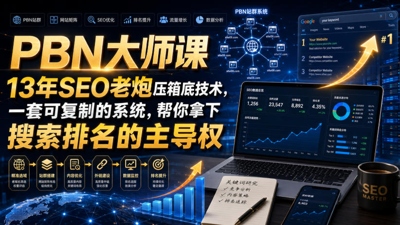 PBN大师课13年SEO老炮压箱底技术,一套可复制的系统,帮你拿下搜索排名的主导权【原创双语字幕】-副业网