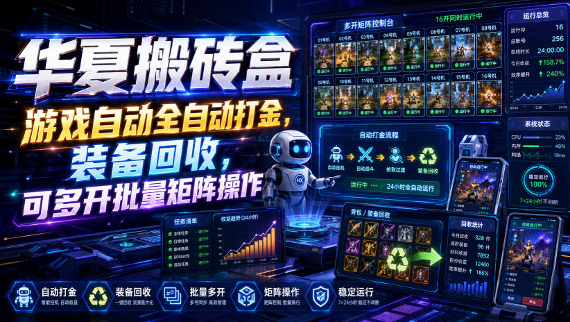 华夏搬砖盒,游戏自动全自动打金,装备回收,可多开批量矩阵操作-副业网
