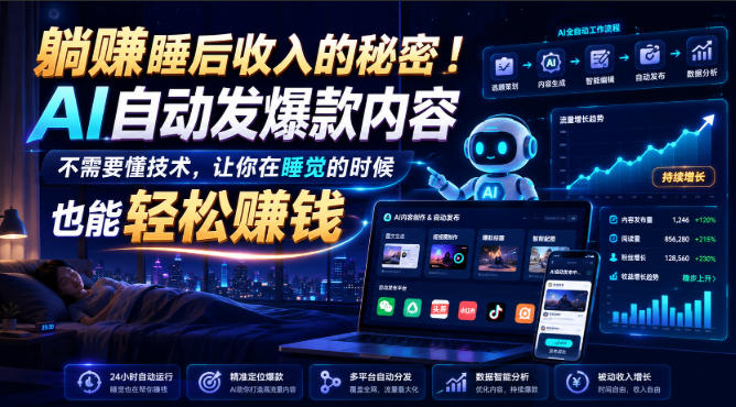 躺賺睡后收入的秘密!AI自动发爆款内容,不需要懂技术,让你在睡觉的时候也能轻松賺钱【原创双语字幕】-副业网