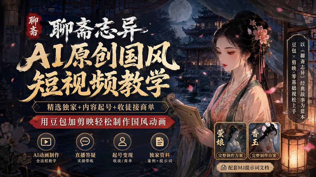 图片[2]-聊斋志异AI原创国风短视频教学；精选独家+内容起号+收徒接商单，用豆包加剪映轻松制作国风动画-副业网
