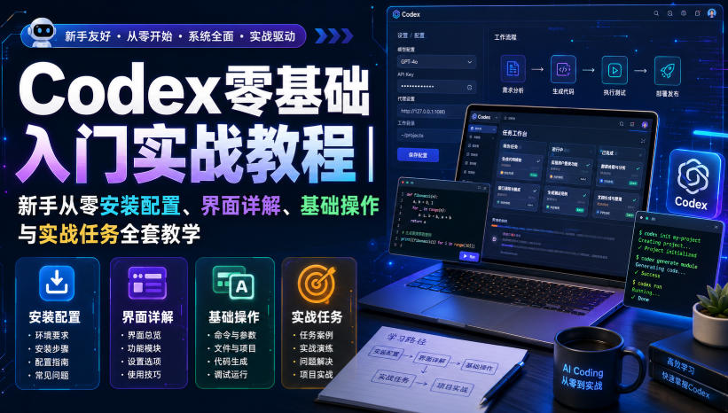 Codex零基础入门实战教程|新手从零安装配置、界面详解、基础操作与实战任务全套教学-副业网