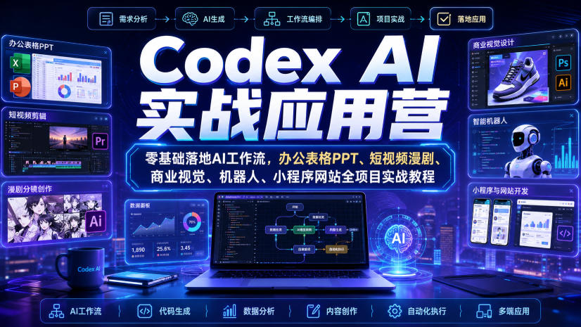 Codex AI实战应用营|零基础落地AI工作流,办公表格PPT、短视频漫剧、商业视觉、机器人、小程序网站全项目实战教程-副业网