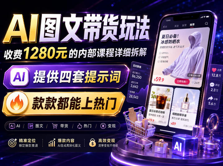 AI图文带货内部玩法,1280内部课程对外系统拆解,看完直接上手变现!-副业网