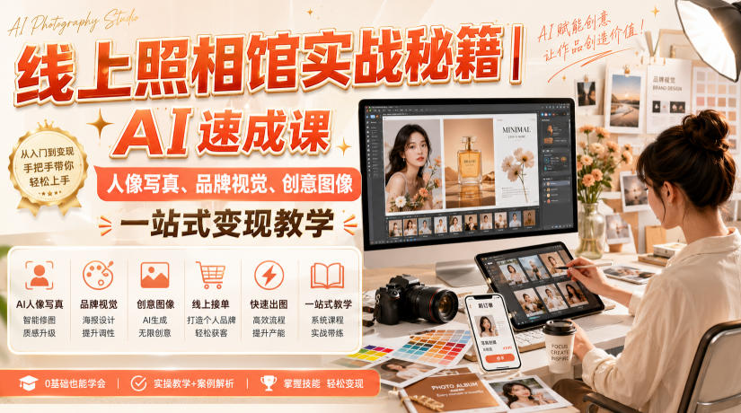 线上照相馆实战秘籍|AI速成课,人像写真、品牌视觉、创意图像一站式变现教学-副业网