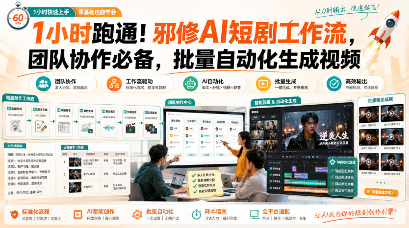 1小时跑通!邪修AI短剧工作流,团队协作必备,批量自动化生成视频-副业网