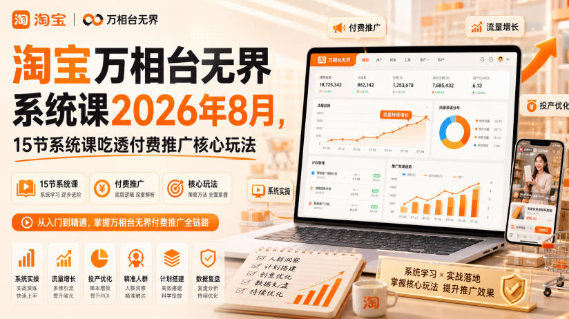 淘宝万相台无界系统课2026年8月,15节系统课吃透付费推广核心玩法-副业网