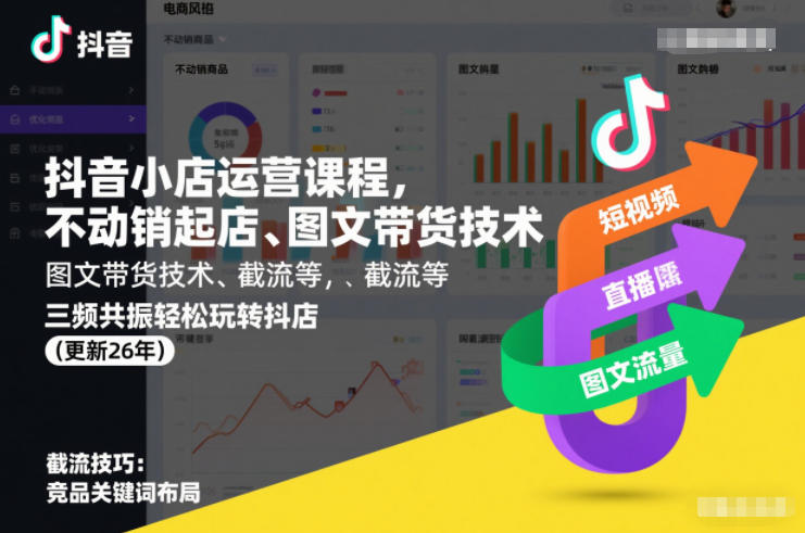 抖音小店运营课程,不动销起店、图文带货技术、截流等,三频共振轻松玩转抖店(更新260815)-副业网