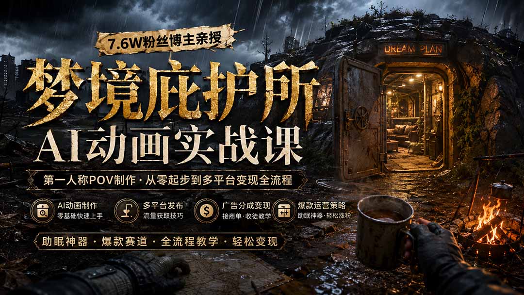 图片[2]-梦境庇护所AI动画实战课：7.6W粉丝博主亲授第一人称POV制作，从零起步到多平台发布变现全流程-副业网
