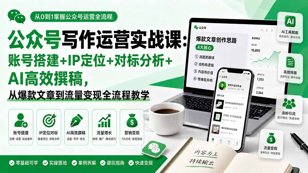 图片[2]-公众号写作运营实战课：账号搭建+IP定位+对标分析+AI高效撰稿，从爆款文章到流量变现全流程教学-副业网