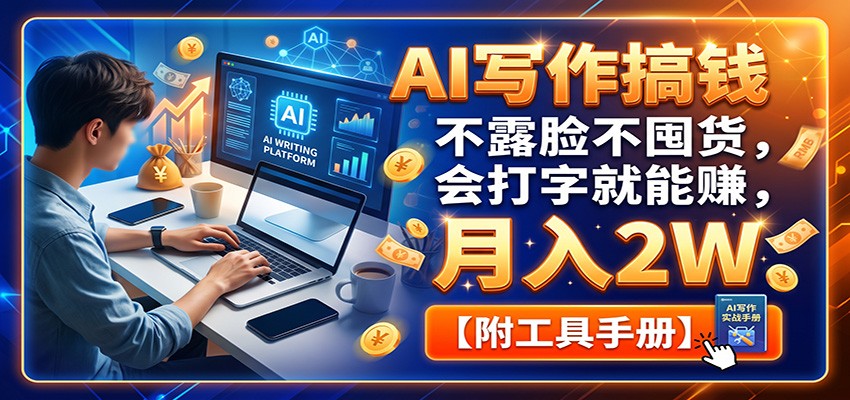 AI写作搞钱：不露脸不囤货，会打字就能赚，月入2W【附工具手册】-副业网