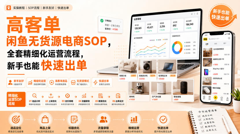 高客单闲鱼无货源电商SOP,全套精细化运营流程,新手也能快速出单-副业网