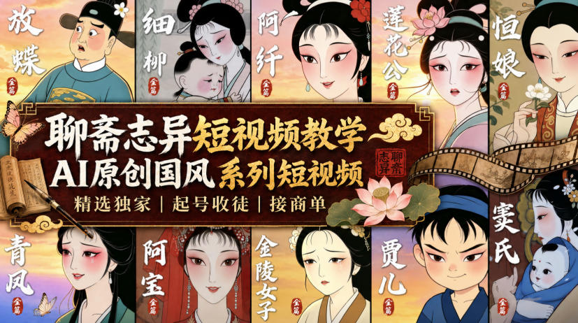 聊斋志异短视频教学,AI原创国风系列短视频,精选独家丨起号收徒丨接商单(更新0818)-副业网