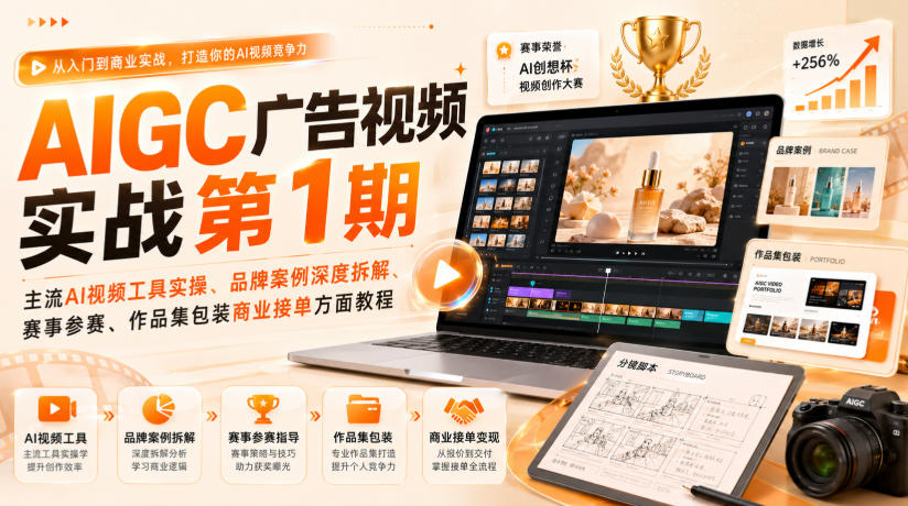 AIGC广告视频实战第1期,主流AI视频工具实操、品牌案例深度拆解、赛事参赛、作品集包装商业接单方面教程-副业网
