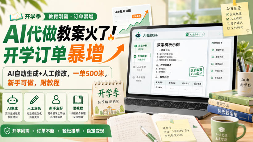 AI代做教案火了!开学订单暴增,AI自动生成+人工修改,一单500米,新手可做,附教程【揭秘】-副业网