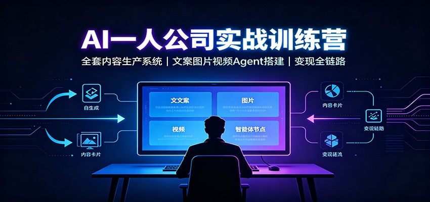 AI创作一人公司实战训练营:全套内容生产系统,文案图片视频Agent搭建变现全链路-副业网