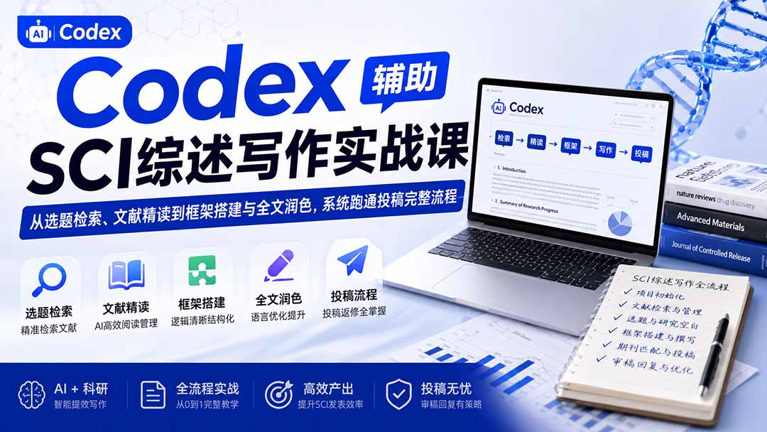 图片[2]-Codex辅助SCI综述写作实战课——从选题检索、文献精读到框架搭建与全文润色，系统跑通投稿完整流程-副业网