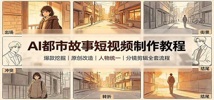AI都市故事短视频制作教程：爆款挖掘原创改造，人物统一分镜剪辑全套流程-副业网