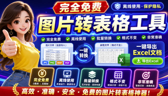 图片表格识别提取工具，支持一键从图片中智能提取表格并导出Excel文件，可离线免网运行，FastTableOCR-副业网