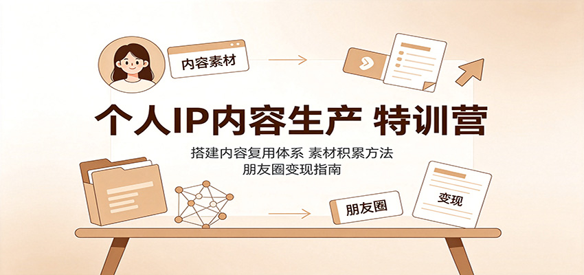 个人IP内容生产特训营:搭建内容复用体系,素材积累方法,朋友圈变现指南-副业网