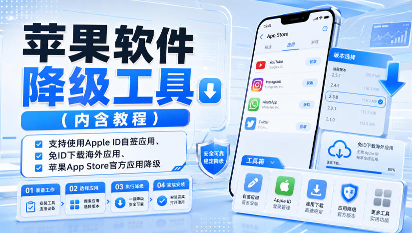 苹果软件降级工具(内含教程),支持使用Apple ID自签应用、免ID下载海外应用、苹果App Store官方应用降级等-副业网