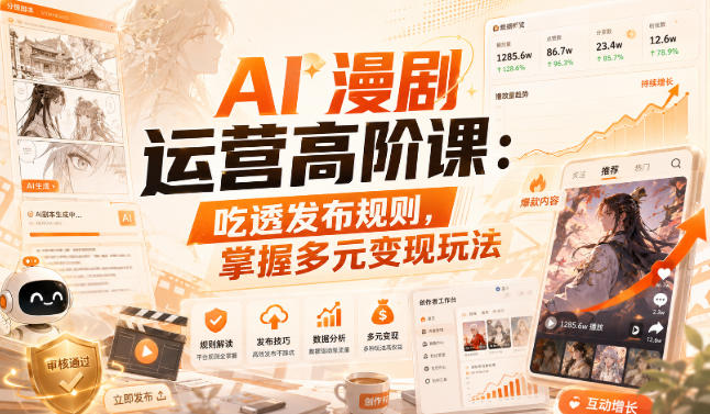 AI漫剧运营高阶课:吃透发布规则,掌握多元变现玩法-副业网