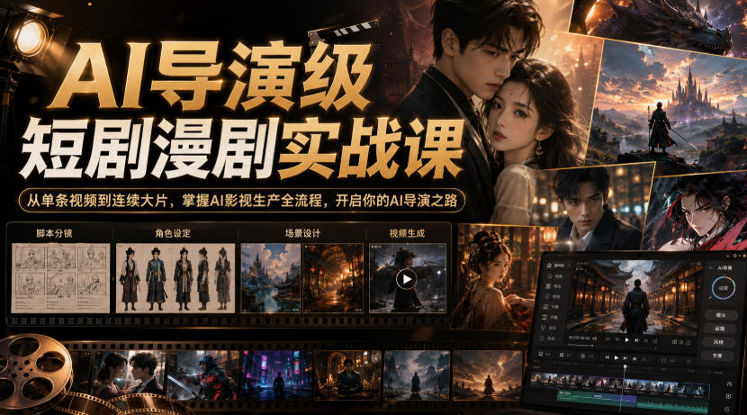 AI导演级短剧漫剧实战课，从单条视频到连续大片，掌握AI影视生产全流程，开启你的AI导演之路!-副业网