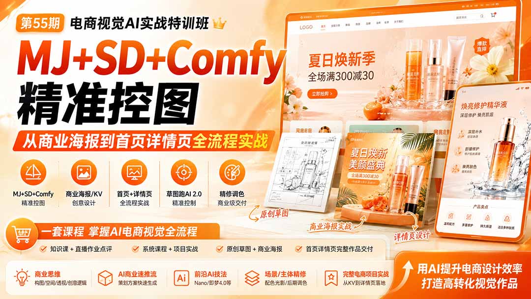 图片[2]-电商视觉 AI实战训练营第55期：MJ+SD+Comfy精准控图，从商业海报到首页详情页全流程实战-副业网