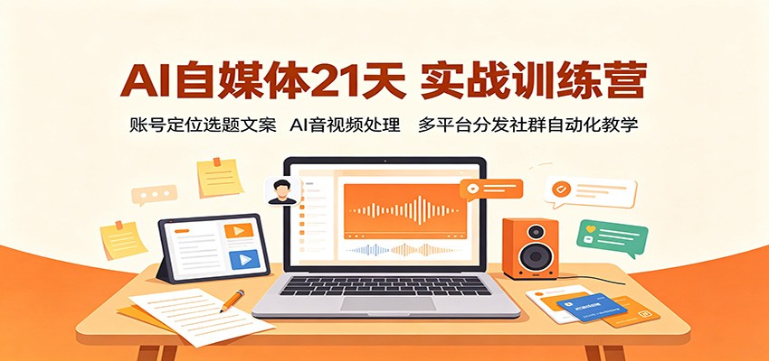 AI自媒体21天实战训练营：账号定位选题文案，AI音视频处理，多平台分发社群自动化教学-副业网