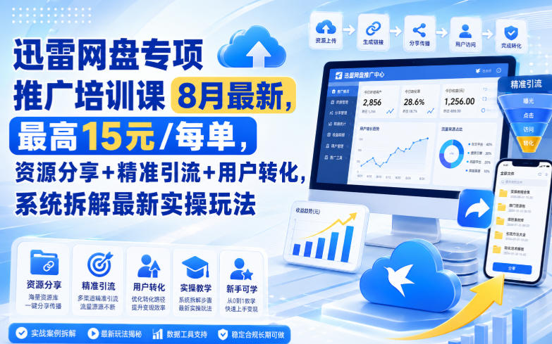 迅雷网盘专项推广培训课8月最新，最高15米/每单，资源分享+精准引流+用户转化，系统拆解最新实操玩法(更新0824)-副业网
