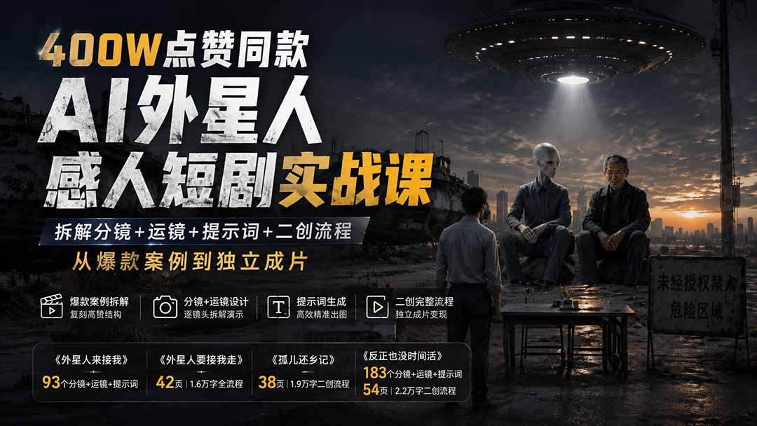 图片[2]-400W点赞同款AI外星人感人短剧实战课：拆解分镜+运镜+提示词+二创流程，从爆款案例到独立成片-副业网