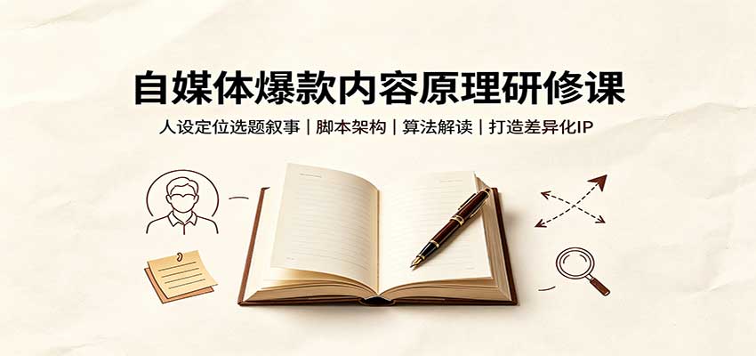 自媒体爆款内容原理研修课：人设定位选题叙事，脚本架构，算法解读打造差异化IP-副业网
