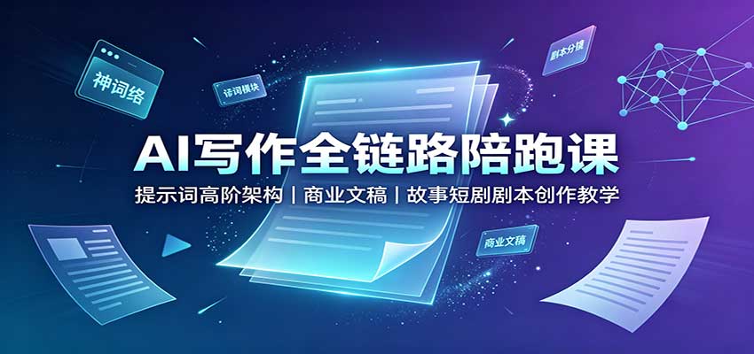 AI写作全链路陪跑课：提示词高阶架构，商业文稿，故事短剧剧本创作教学-副业网