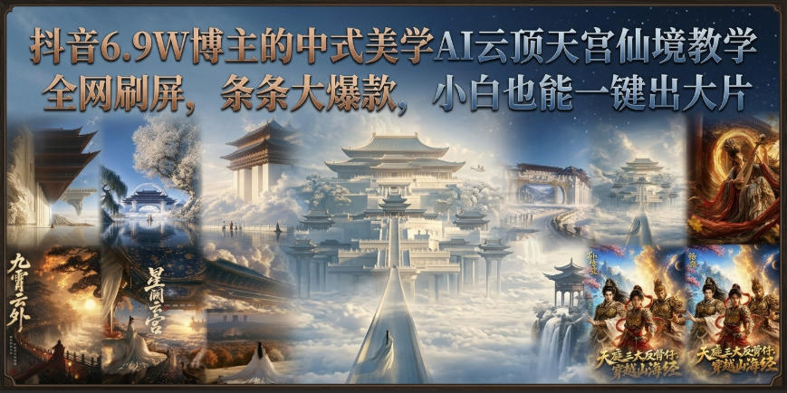 抖音6.9W博主的中式美学AI云顶天宫仙境教学，全网刷屏，条条大爆款，小白也能一键出大片-副业网