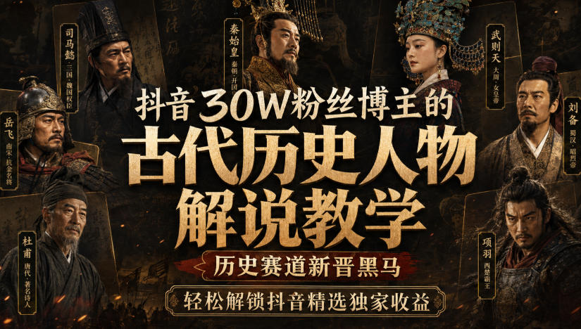 抖音30W粉丝博主的古代历史人物解说教学，历史赛道新晋黑马，轻松解锁抖音精选独家收益-副业网