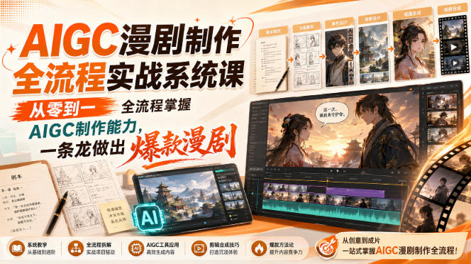 AIGC漫剧制作全流程实战系统课，从零到一全流程掌握AIGC制作能力，一条龙做出爆款漫剧-副业网