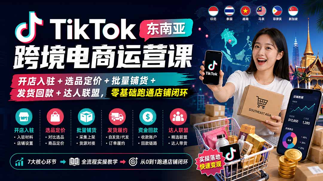 图片[2]-TikTok东南亚跨境电商运营课：开店入驻+选品定价+批量铺货+发货回款+达人联盟，零基础跑通店铺闭环-副业网